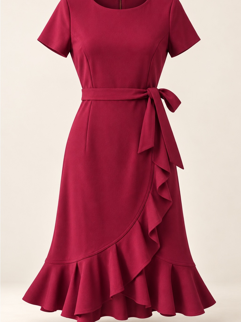 Calvin Klein Raspberry Wrap-Style Ruffle Dress
